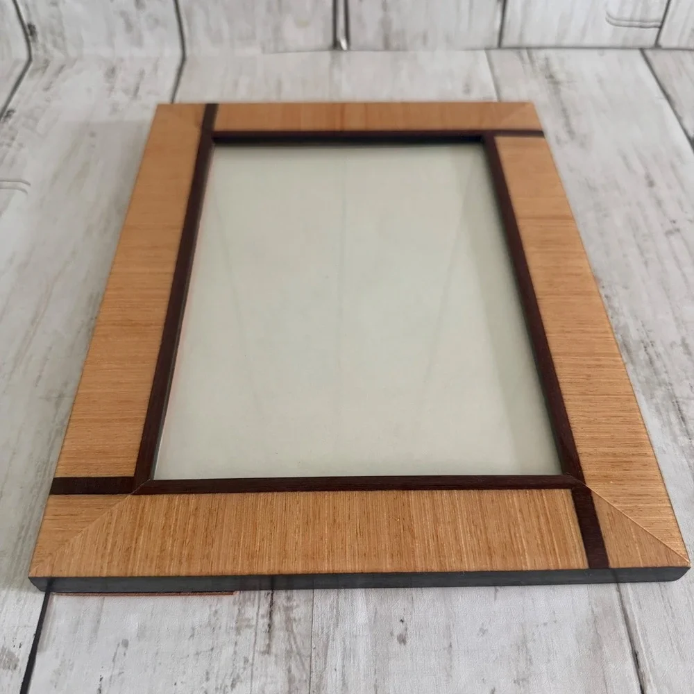 Natalini Italy Marquetry Wood Inlay Photo Frame Brown Geometric Modern 5x7
